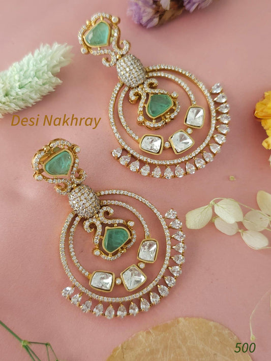 Chandbali CZ Diamond, premium Doublet, Moissanite Kundan stunning earrings